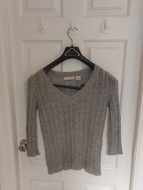 Kersh Light Gray Ribbed V-Neck Sweater